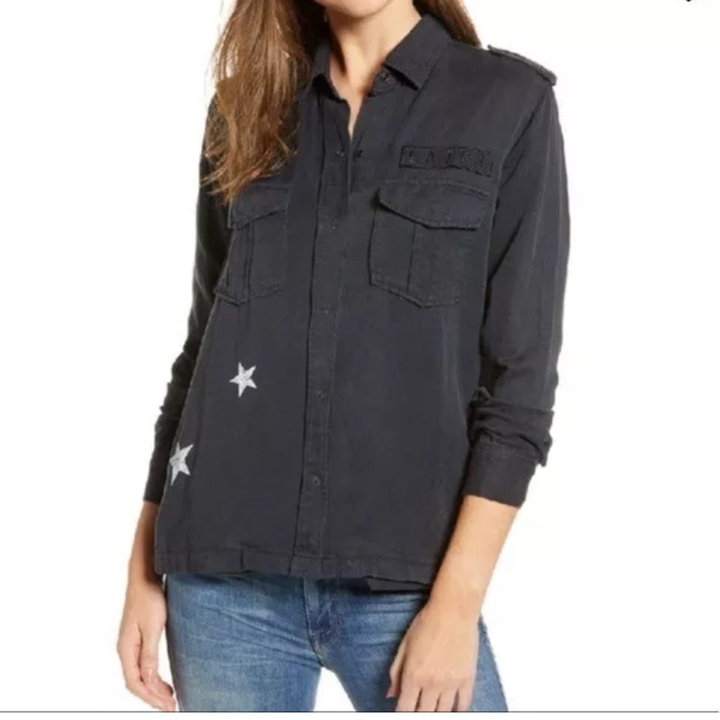 Rails Women's Kato Military Faded Charcoal Lapel Star Embellished L Shirt Jacket